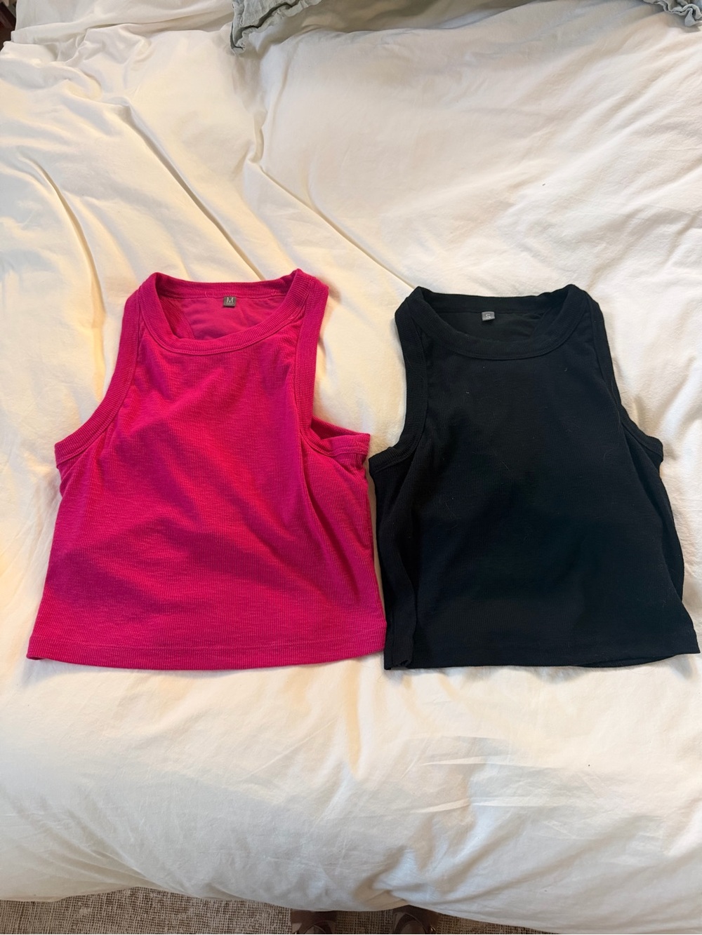 Set of Two Title Nine headlands Ribbed Bra Tank Tops — Hot Pink & Black